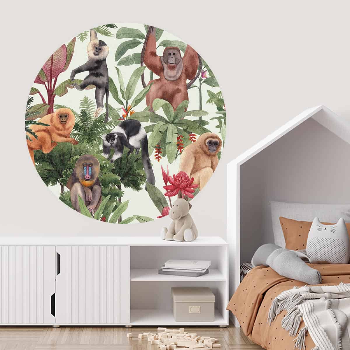 Apen-in-de-jungle-Johnnywallpaper-ronde-muursticker