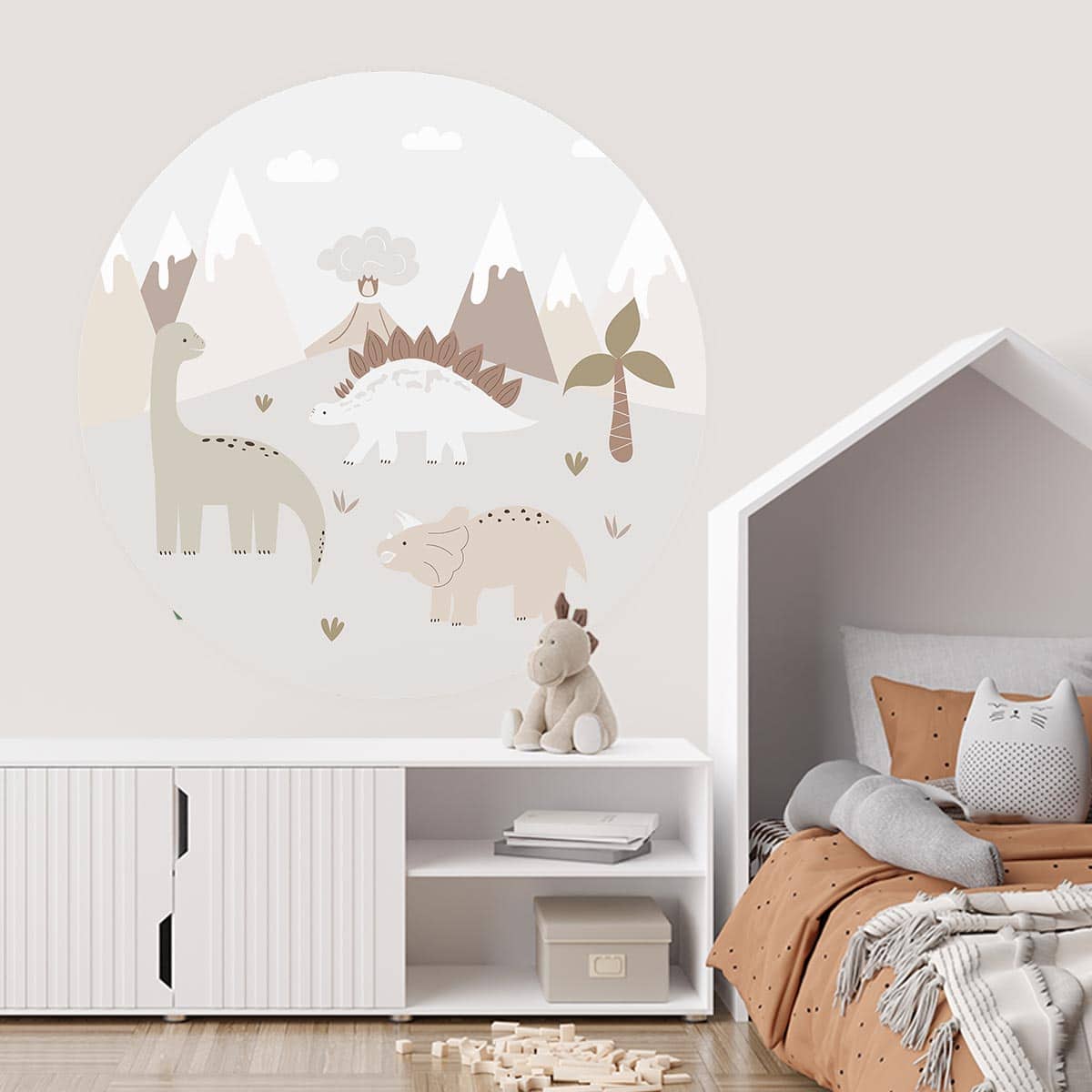 Dinos-in-de-bergen-Johnnywallpaper-ronde-muursticker