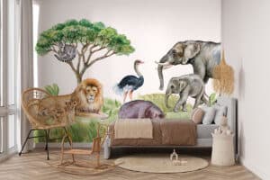 Kinderkamerbehang met dieren op de savanne