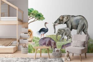 Dieren op de savanne kinderkamer behang