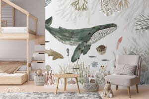 Walvis tussen kleurrijk koraal op fotobehang