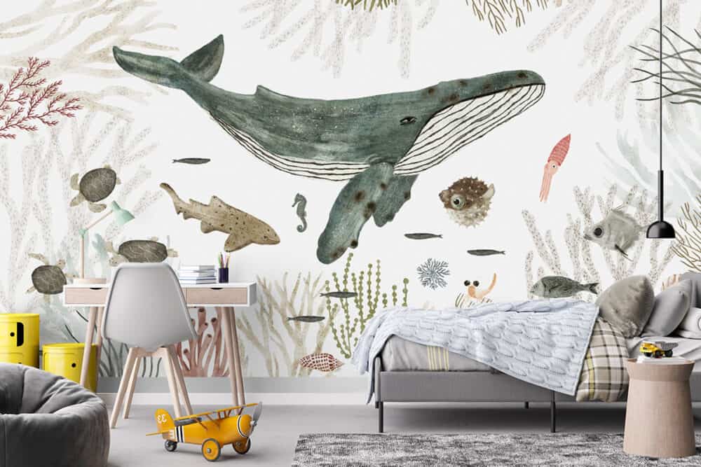 Fotobehang walvis tussen koraalrif
