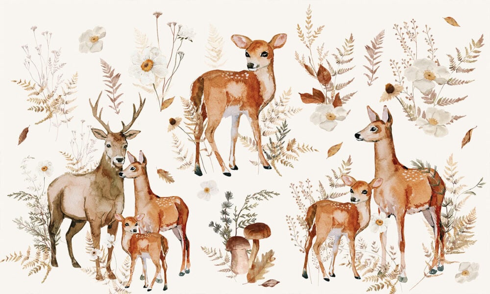 Hertengezin in het herfstbos muurprint