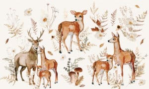 Hertengezin in het herfstbos muurprint