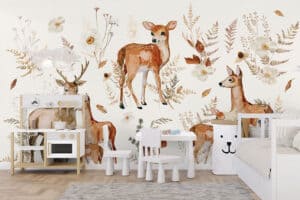 Hertengezin in herfstkleuren behang