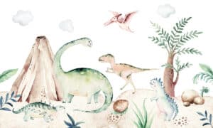 Dino avontuur tussen rotsen op behang