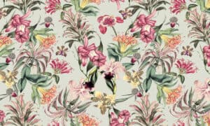 Tropische bloemen op groene achtergrond fotobehang