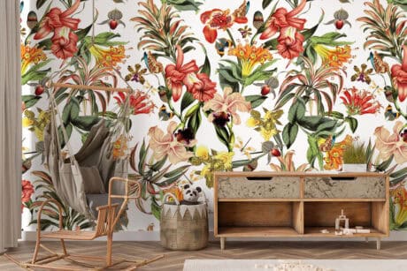 Behang met tropische bloemenpracht