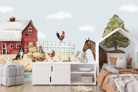 Behang met dierenleven op de boerderij