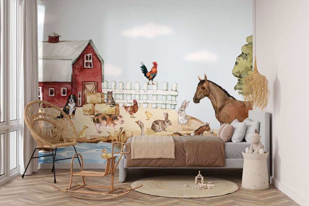 Dierenleven op de boerderij op kinderbehang