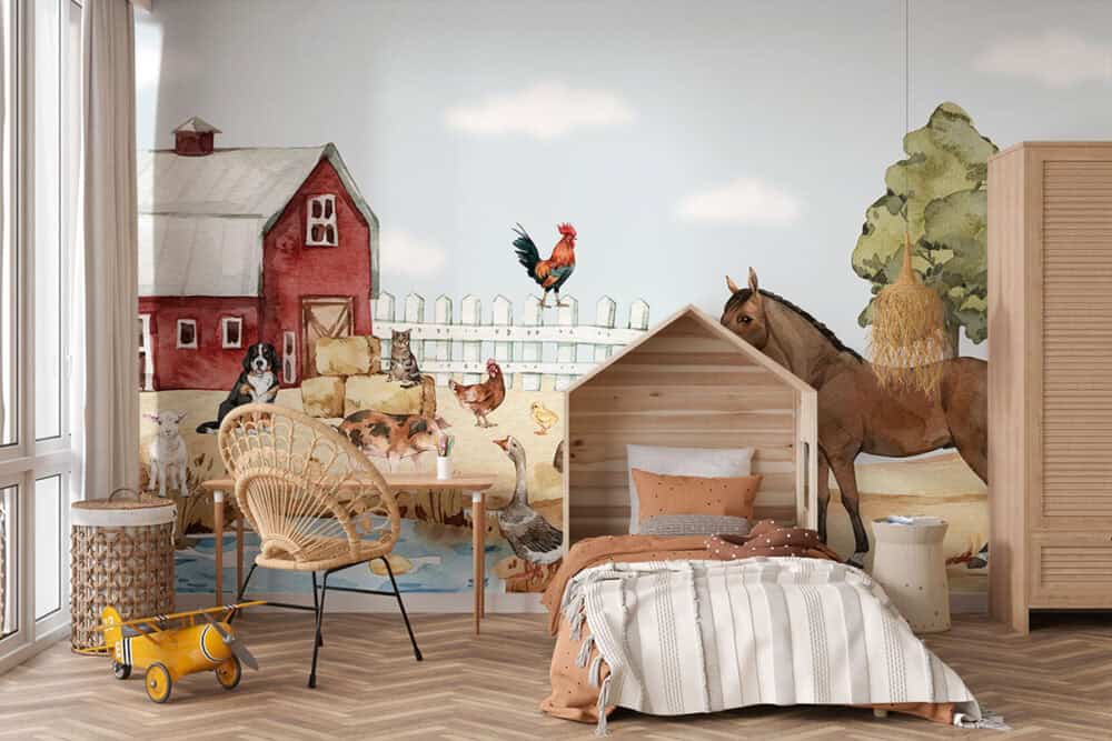 Boerderijdieren in zonlicht muurprint