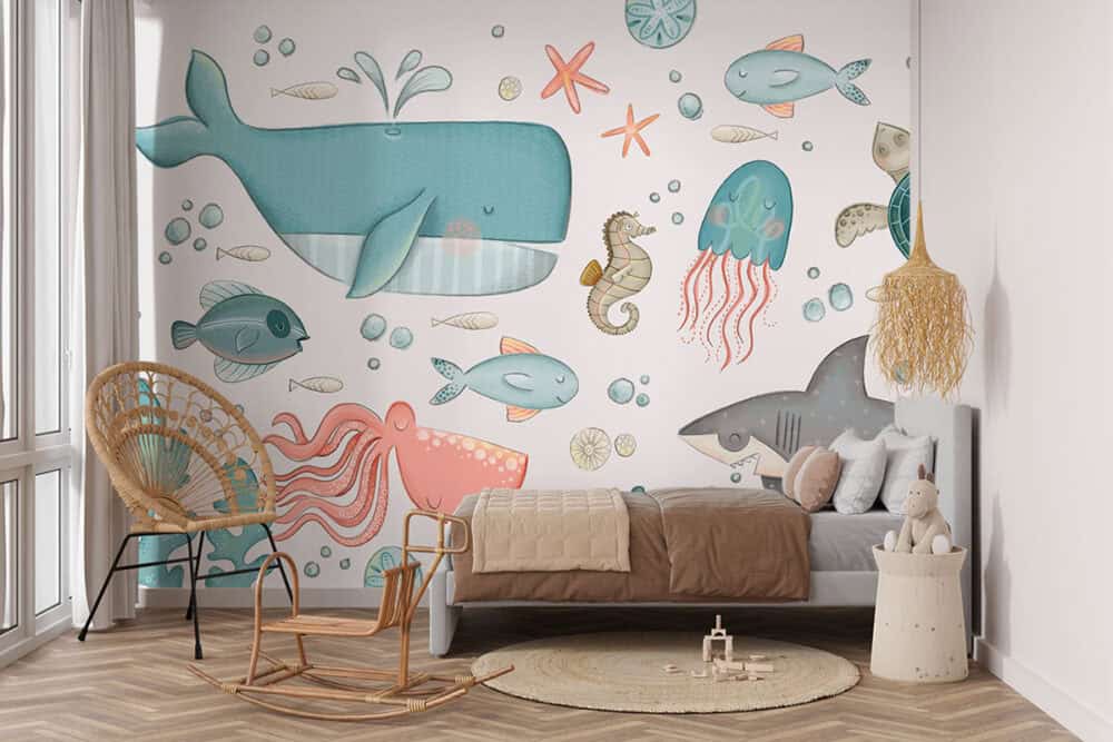Behang met onderwaterwereld en zeedieren
