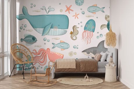 Behang met onderwaterwereld en zeedieren