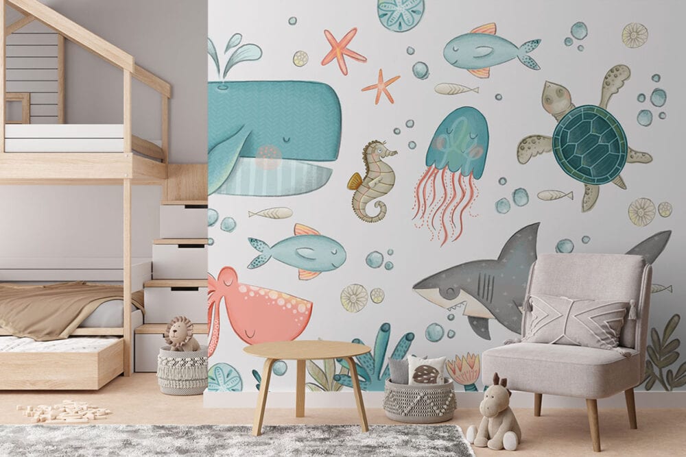 Onderwaterwereld met zeedieren op fotobehang