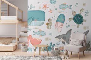 Onderwaterwereld met zeedieren op fotobehang