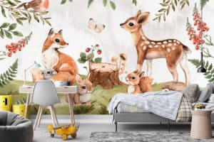 Behang met kleine vriendjes in het bos