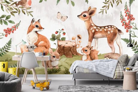 Behang met kleine vriendjes in het bos