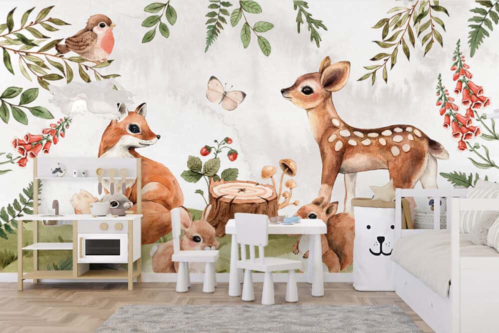Kleine vriendjes in het bos op fotobehang