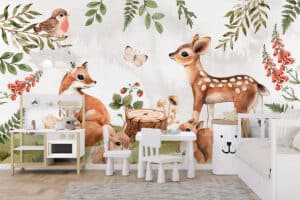 Kleine vriendjes in het bos op fotobehang