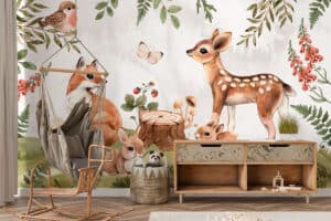 Kleine vriendjes tussen bomen fotobehang