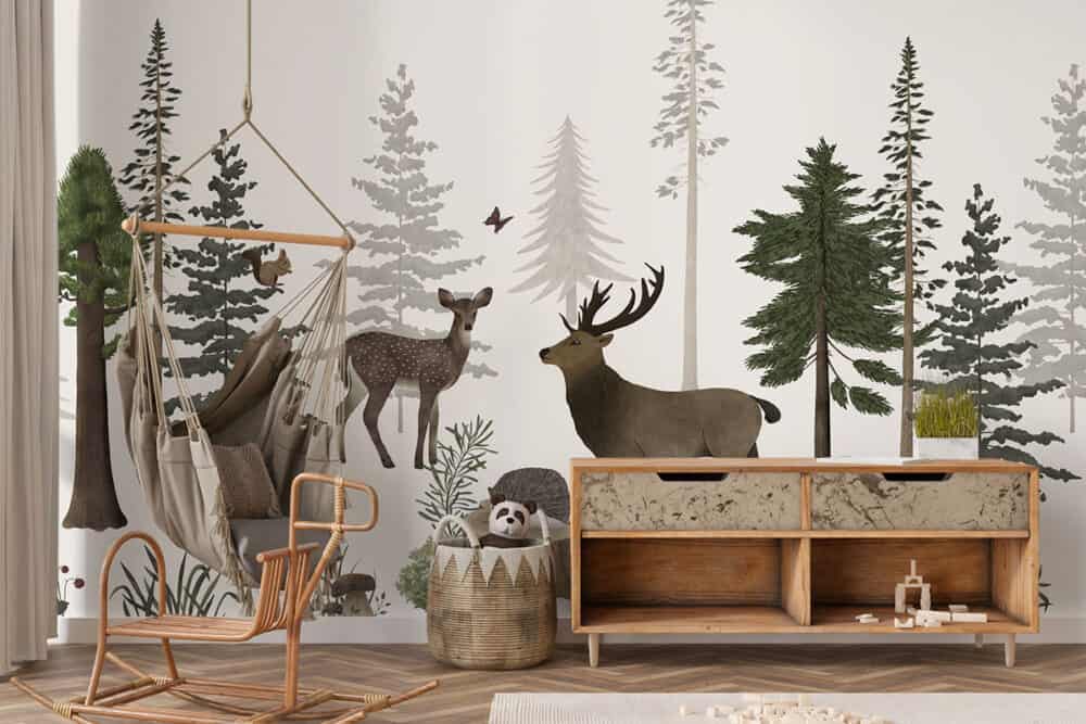 Schatten van het bos op babykamerbehang