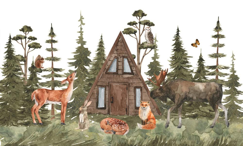 Magisch sprookjesbos met dieren op kinderkamerbehang