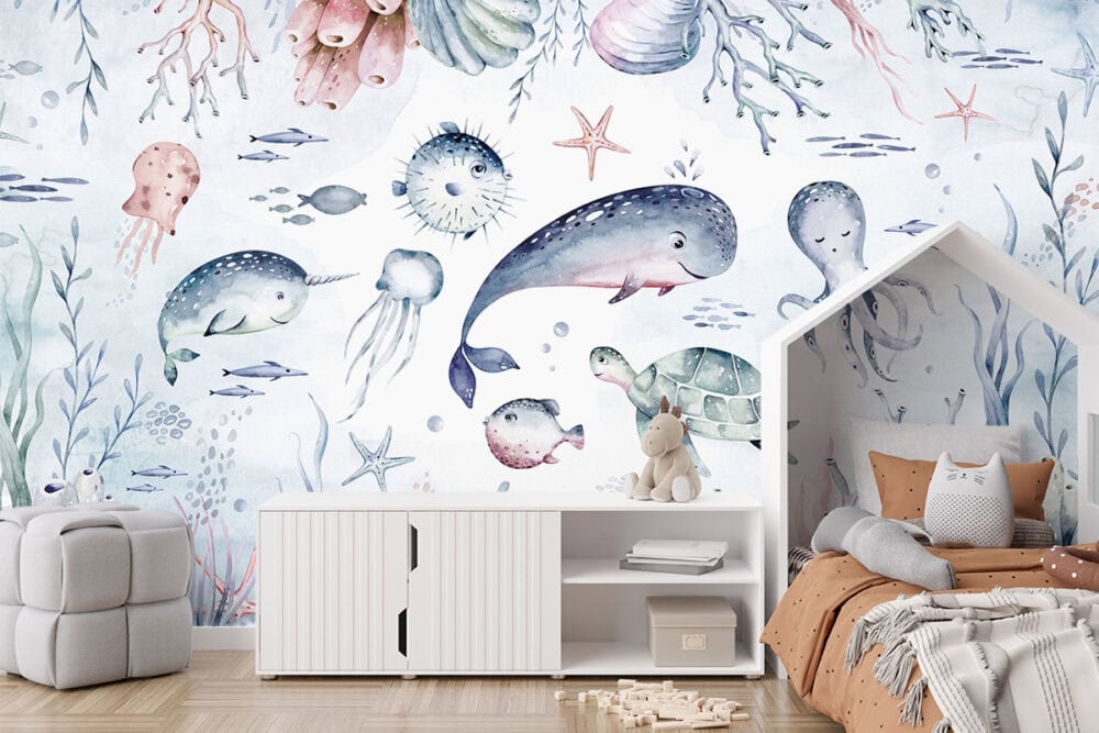 Behang met dierenleven in de oceaan
