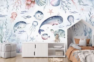 Behang met dierenleven in de oceaan