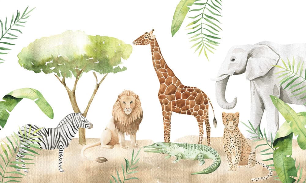 Safari in Afrika met wilde dieren op behang