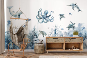 Onder de blauwe zee muurprint