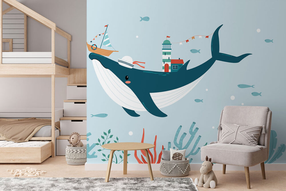 Behang met vrolijke waterdieren