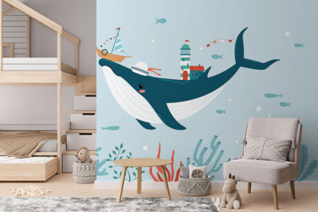 Behang met vrolijke waterdieren