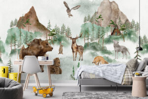 Wilde dieren in de bergen op kinderbehang