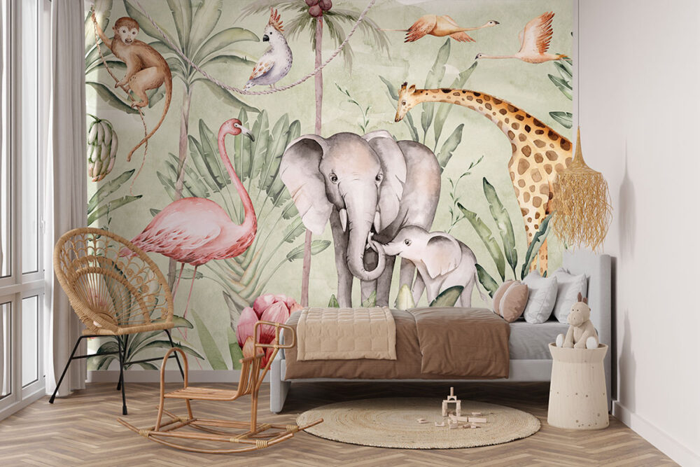 De grote dierenwereld op mural