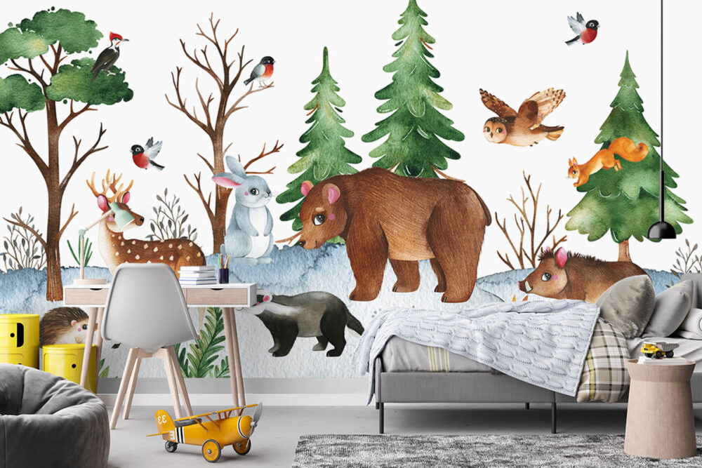 Lieve bosvriendjes babykamerbehang
