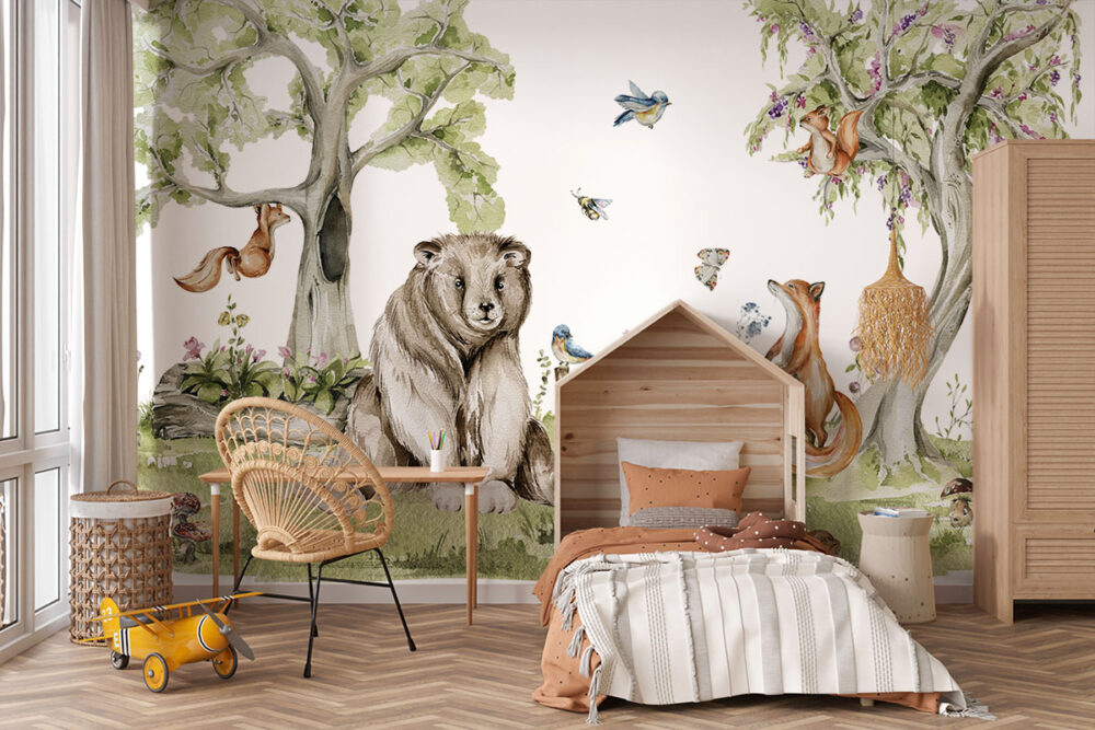 Bosbaby’s in het bos op muurdecoratie