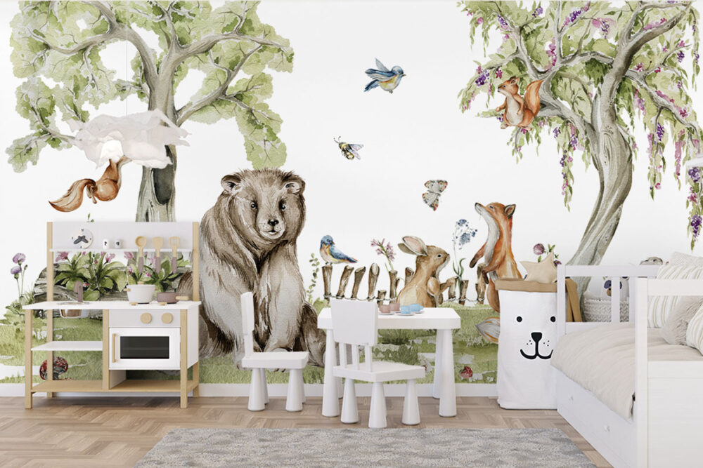 Bosbaby’s tussen bladeren mural