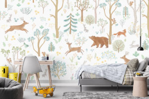 Sprookjesachtig boslandschap op kinderkamerbehang