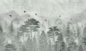 Fotobehang met berglandschap in groentinten