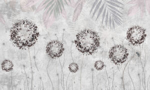 Fotobehang met pluizen en palmen in pastelkleuren