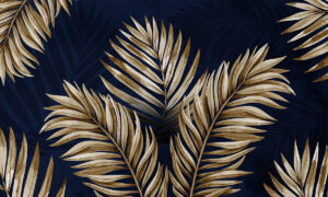 Behang met gouden palmen op nachtblauw