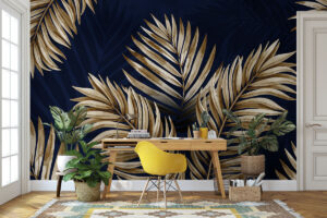 Diepblauw ontwerp met warme gouden tonen