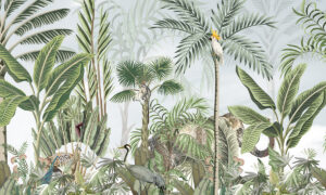 Fotobehang met tropisch regenwoud en vogels