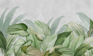 Behang met groene aquarelbladeren