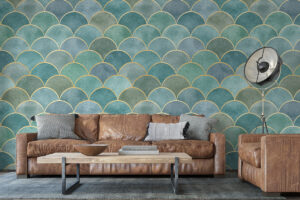 Gouden details op zeegroene achtergrond