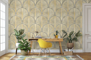 Palmenprint met zachte gouden accenten