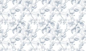 Behang met Delftsblauwe toile bloemen en vogels