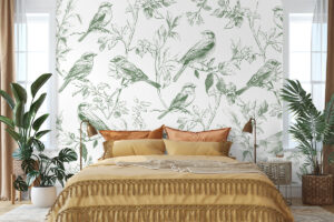 Lichte print met vogels en bloemen