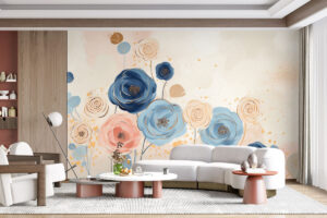 Blauw bloemendessin met warme glans