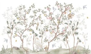 Behang met rozen in oosterse stijl